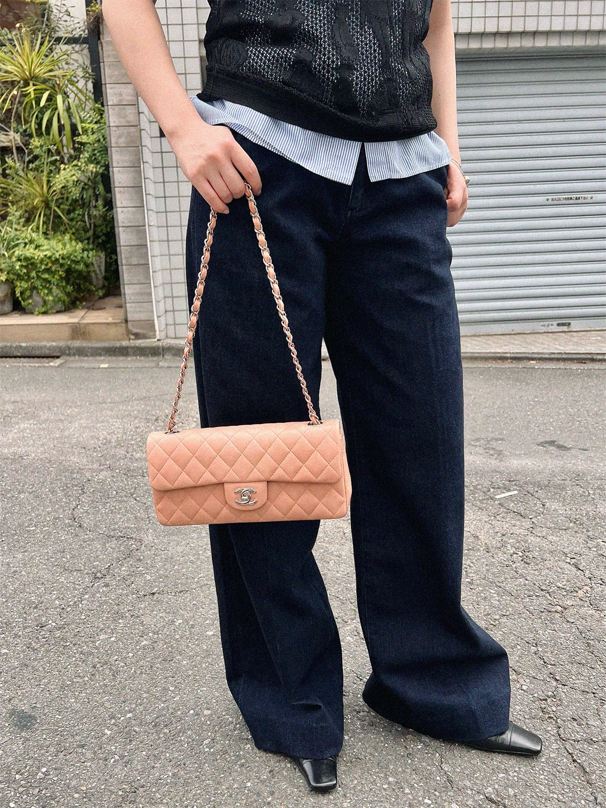 CHANEL 2007年頃製 イーストウェストチェーンバッグ ピンク